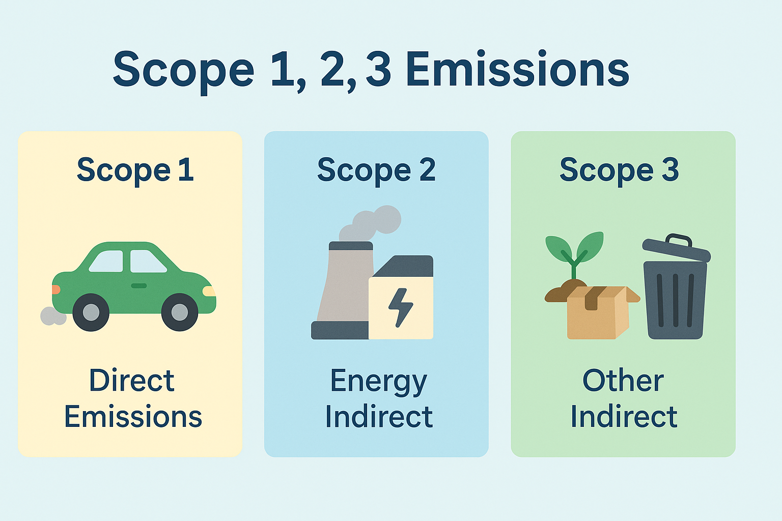 Diagram showing the three scopes of greenhouse gas emissions